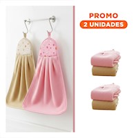 Pack2 Juego Suave 2 Piezas Rosado y Amarillo Panos Colgador 28x38cm