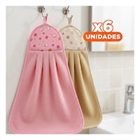 Pack6 Kit 2 Toallas de Mano Rosado y Amarillo Colgador Suave 28x38cm Y+Regalo Sticker