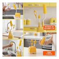 Raspador Antiresiduo 4pzs Amarillo Base Osito Mantiene Biberones Impecables