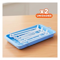 Pack2 Porta Biberones con Compartimentos Especiales para Cada Vaso Celeste Y+Papel Regalo