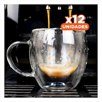 Pack12 Copa con Asa Cuadrada Espresso 80 ML Doble Capa Transparente Y+Papel Regalo