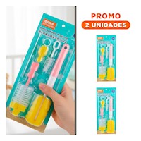 Pack2 Escobillon para Limpieza Rapida de Biberones 6pzs Base Rosado