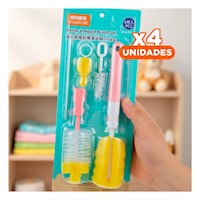 Pack4 Escobillon para Cuidado Completo de Tetinas 6pzs Base Rosado Y+Papel Regalo