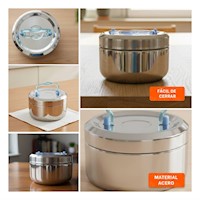 Recipiente en Acero de 1000ml Circular Cuadrado Plateado y Celeste Compacto