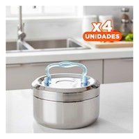 Pack4 Taper Circular Cuadrado Plateado y Celeste 1000ml con Tapa Segura para Transporte