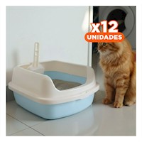 Pack12 Sanitario para Gatos Compacto con Pala Cernidora 41,5x15x29cm Celeste Y+Regalo Sticker