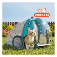 Pack4 Morral Expandible para Gato en Celeste con Burbuja Visible y Soporte Y+Regalo Sticker
