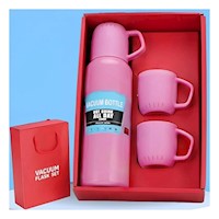 Envase Termico de 500ml con 3 Tazas Rosado Acero Duradero Portatil Y+Post It