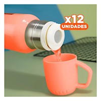 Pack12 Botella Ligera 500 ml con 3 Tazas Naranja para Transporte Diario Y+Papel Regalo