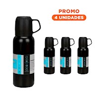 Pack4 Termo Resistente 500 ml con 3 Tazas Negro para Trabajo Diario Y+Regalo Sticker