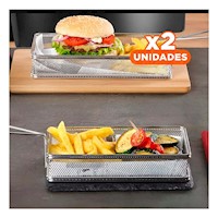 Pack2 Recipiente Compacto para Papas Fritas Plateado 25,5x13x7 cm Hogar Y+Regalo Sticker