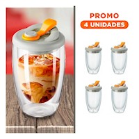 Pack4 Botella de Vidrio con Tapa Hermetica de Silicona 450 ml Y+Regalo Sticker