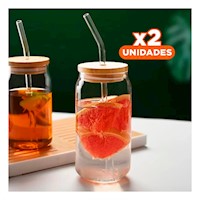 Pack2 Frasco moderno de vidrio 500ml con tapa y sorbete Y+Regalo Sticker