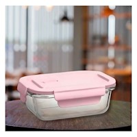 Bowl Hermetico de Vidrio 1040 ml con Tapa Rosado para Cocina Y+Papel Regalo