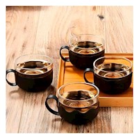Jarra transparente de 1000ml con 4 tazas de 150ml base ondeado negro para hogar Y+Post It