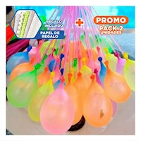 Pack2 Bombas de Agua Multicolor con Llenado Rapido para Actividades Infantiles Y+Papel Regalo