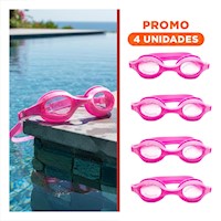 Pack4 Implemento Acuatico con Estuche Rosado Ajuste Seguro para Natacion Y+Regalo Sticker