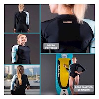 Blusa Elastico Nailon Mujer Celeste Negro para Uso Diario y Comodidad Y+Post It