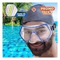 Pack4 Equipo de Buceo Azul con Lente de Vidrio para Uso en Costa Y+Papel Regalo