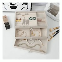 Estuche 3 Niveles Terciopelo Beige con Bandejas Organizadoras Internas Y+Ligas Regalo
