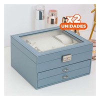Pack2 Contenedor Profesional Celeste Acero para Joyero 3 Niveles Alta Calidad Y+Regalo Sticker