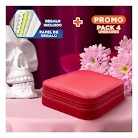 Pack4 Organizador para Mujer con Espejo Cuero PU Rojo Compacto Y+Papel Regalo