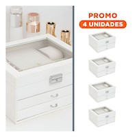 Pack4 Caja Organizadora Compacta Blanco para Joyero 3 Niveles Comoda y Util Y+Regalo Sticker