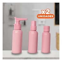 Pack2 Pack de Botellitas 7 Piezas Color Rosado Portatiles y Seguras Y+Regalo Sticker
