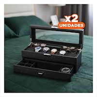 Pack2 Contenedor Porta Relojes y Accesorios Negro 2 Niveles Completo Y+Regalo Sticker