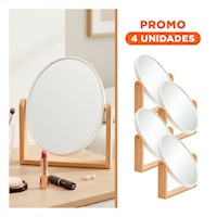 Pack4 Espejo Ovalado Doble Transparente 15cm con Base Madera Y+Regalo Sticker