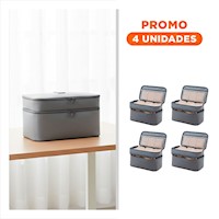 Pack4 Porta Maquillaje Practico 4 Espacios 30x16x17cm Plomo Y+Regalo Sticker