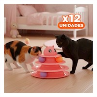Pack12 Circuito Moderno de 3 Niveles con Pelotas Rosado para Gato Y+Regalo Sticker