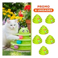 Pack6 Estructura Moderna de 3 Niveles con Pelotas Verde Limon para Gato Y+Regalo Sticker
