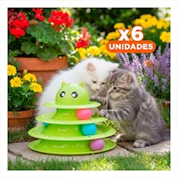 Pack6 Torre Moderna de 3 Niveles con Pelotas Verde Limon para Gato Y+Papel Regalo