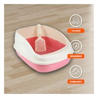 Contenedor para Arena con Pala Lados Semi Altos 49,5x24x39cm Rosado