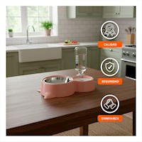 Modulo de Comida 2 en 1 con Orejitas para Mascota en Hogar Rosado