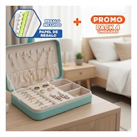 Pack4 Organizador de Joyas 22x14 cm Celeste con Tapa y Espacios Separados Y+Papel Regalo