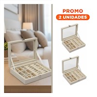 Pack2 Estuche para Joyas Multifuncional Beige con Tapa Protectora