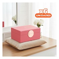 Pack6 Cofre Practico 2 Niveles 24,5x18x11 cm Rosado con Toques Dorados Y+Regalo Sticker