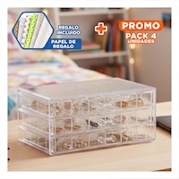 Pack4 Caja Organizadora Acrilica 3 Niveles con 72 Divisiones Transparente Y+Papel Regalo
