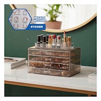 Estuche Acrilico 3 Niveles 72 Divisiones Marron Transparente para Tocador Y+Regalo Sticker