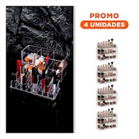 Pack4 Contenedor Organizador Acrilico 2 Pisos 3 Div 9 Labiales Transparente Y+Regalo Sticker