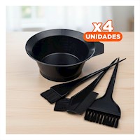 Pack4 Set Practico para Tenir Cabello en Casa con Brochas y Bol Negro