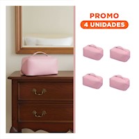 Pack4 Cosmetiquero Rosado Elegante para Llevar Maquillaje en Viaje