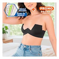 Pack12 Banda para Busto Negro Levanta y Ajusta en Moda Mujer Y+Papel Regalo