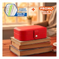 Pack4 Estuche Compacto 16x11x5 cm Rojo Para Joyas Y+Papel Regalo