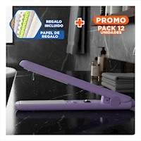 Pack12 Planchita Moderna de Cabello Mini Lila Ligera y Compacta Y+Papel Regalo