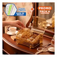 Pack4 Estuche Baul Amarillo Transparente con Cajones 22x17x12,5cm Y+Papel Regalo