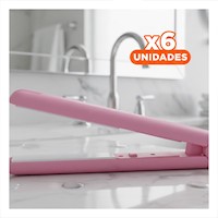 Pack6 Plancha Moderna de Cabello Mini Rosado Compacta Y+Regalo Sticker