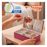 Pack2 Caja Portatil con Espejo 16x8,5x5,5cm Rosado Diseno para Joyas Y+Papel Regalo
